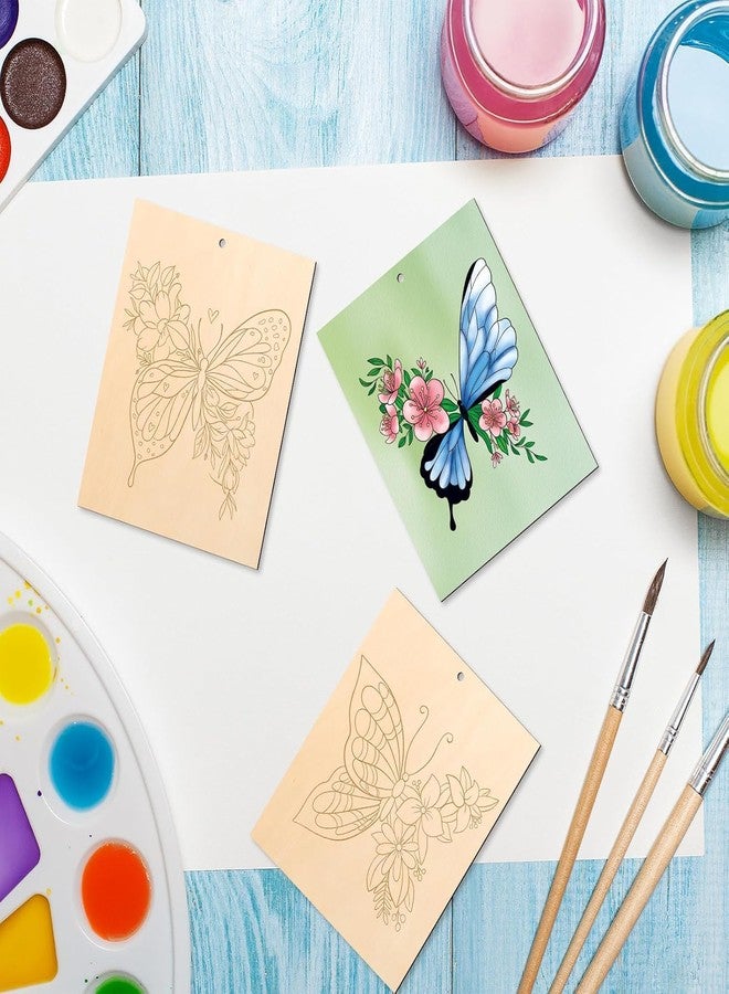 Cliths 10 Pcs Butterfly Wooden Ornaments Unfinished Wood Crafts to Paint for Adults Kids Spring DIY Paintable Wood Slices with Ropes 15x12CM - Image 3